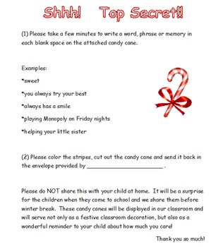 Preview of Christmas Parent Homework Project--Top Secret!