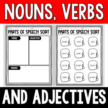 Christmas Parts of Speech Cut and Paste Sort | Nouns, Verbs and ...