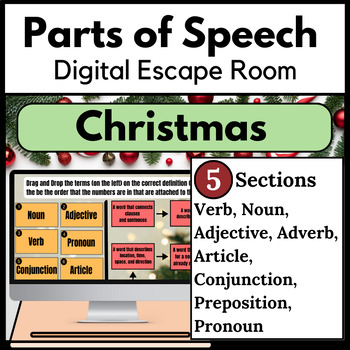 Preview of Christmas Parts of Speech Digital Escape Room | Grammar Review