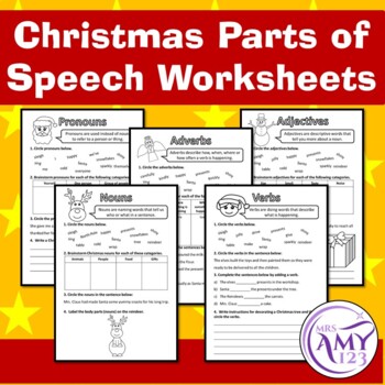 Preview of Christmas Parts of Speech (Grammar) Worksheets- Nouns, Verbs, Adjectives & more