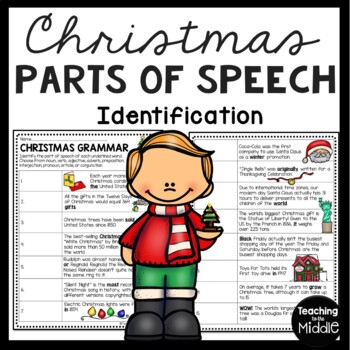 Preview of Christmas Parts of Speech Identification Grammar Worksheet December FREE