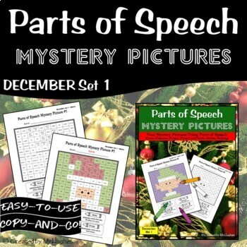 Preview of Christmas Parts of Speech Mystery Pictures | Grammar Mystery Pictures | December