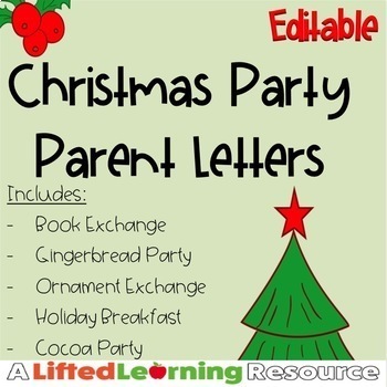 Preview of Christmas Party Parent Letters (Editable)