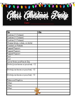 christmas potluck sign up sheet