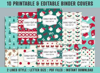 Preview of Christmas Pattern Binder Cover, 10 Printable & Editable Binder Covers + Spines