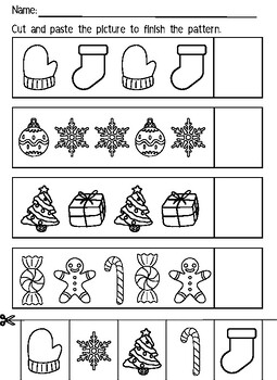 Christmas Patterning | Cut and Glue | AB ABB ABC Patterns | TPT