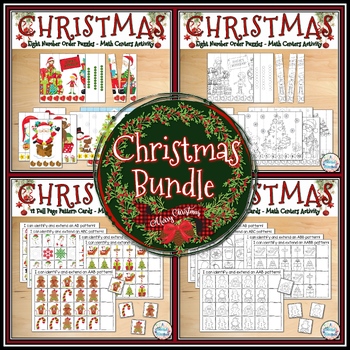 Preview of Christmas Pattern Cards and Number Order Puzzles Math Centers Activities Bundle