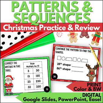 Preview of Christmas Patterns and Sequences Task Cards - December Math Practice and Review