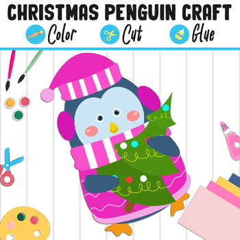 Preview of Christmas Penguin Craft for Kids: Color, Cut & Glue, a Fun Activity for PreK-2nd