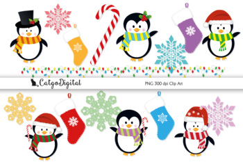 Preview of Christmas Penguins Scrapbooking Clip Art Kit PNG