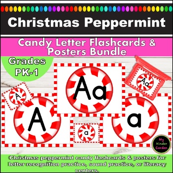 Preview of Christmas Peppermint Candy Alphabet Letter Flash Cards and Posters Bundle