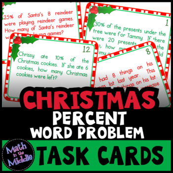 Preview of Christmas Percent Word Problem Task Cards - Christmas Math Activity