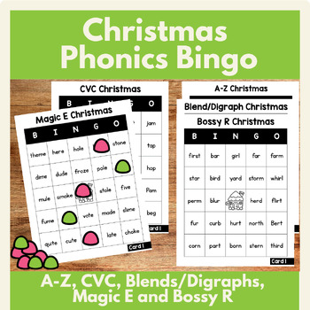 Preview of Christmas Phonics Bingo Game and Activity for Literacy Centers in Grades K-2