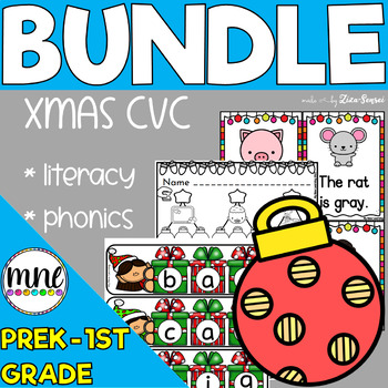 Preview of Christmas Phonics CVC Centers And Worksheets BUNDLE