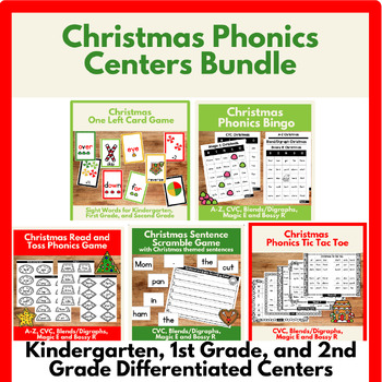 Preview of Christmas Phonics Games Bundle Differentiated Literacy Centers/Activities K-2