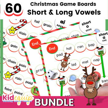 Preview of Short and Long Vowel Games for Christmas | Bundle | Roll and Read