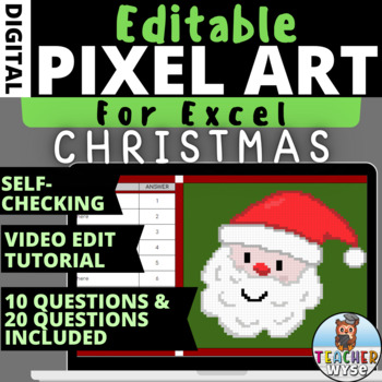 Preview of Christmas Pixel Art | Editable | For Excel | Santa | Self Checking Activity #1