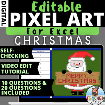 Preview of Christmas Pixel Art | Editable | For Excel | Santa | Self Checking Activity #2