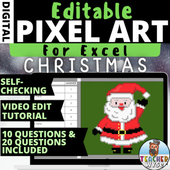 Preview of Christmas Pixel Art | Editable | For Excel | Santa | Self Checking Activity #3