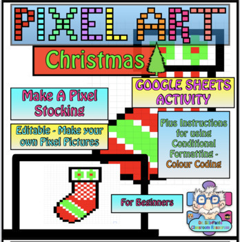 Preview of Christmas Pixel Art - Make a Pixel Stocking for Beginners Google Sheets Editable
