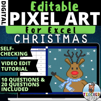 Preview of Christmas Pixel Art Reindeer Editable and Self Checking Activity for Excel #7