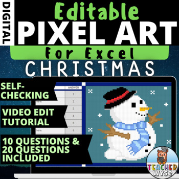 Preview of Christmas Pixel Art Snowman Editable and Self Checking Activity for Excel #5