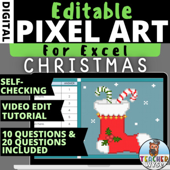 Preview of Christmas Pixel Art Stocking Editable and Self Checking Activity for Excel #4