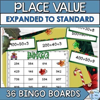 Preview of Christmas Place Value Bingo Game | Expanded to Standard Form