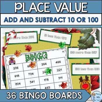 Preview of Christmas Place Value Bingo Game | Mentally Add and Subtract 10 or 100