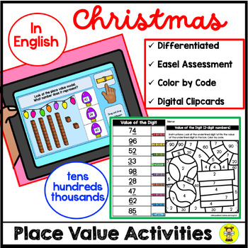 Preview of Christmas Place Value Math Activities and Digital Assessment