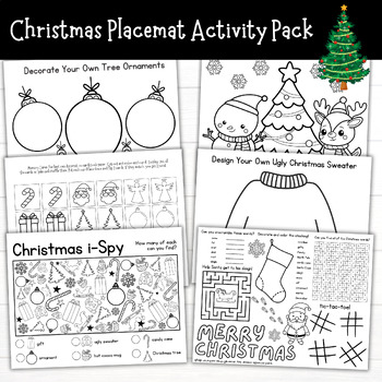 Preview of Christmas Placemat Activity Pack