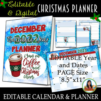 Preview of Christmas Planner Editable, Printable, Coffee Quotes School Planner