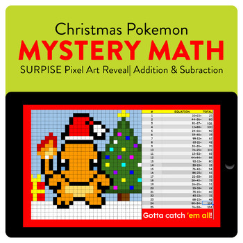 Preview of Christmas Pokemon Mystery Math - Addition & Subtraction Double-Digits 