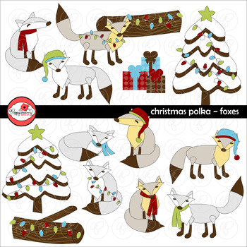 Preview of Christmas Polka Foxes Clipart by Poppydreamz