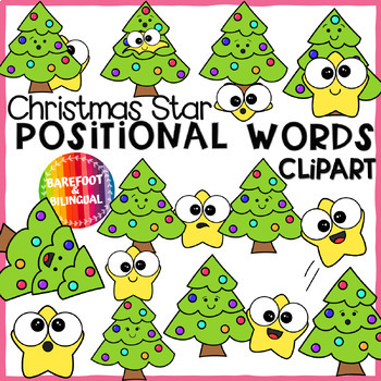 Preview of Christmas Positional Words Clipart | Prepositions Grammar Clipart | Tree & Star