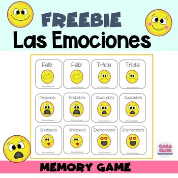 Spanish Emotions Memory Game FREEBIE Las Emociones Juego de Memoria