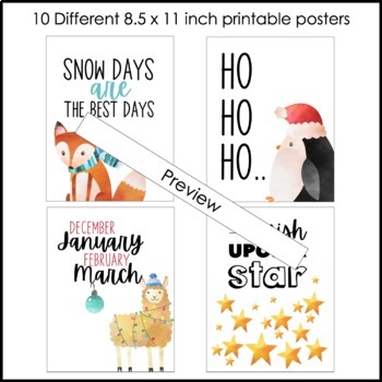 Winter Snow Ice Christmas December January POSTERS Poster Set Inspirational  Puns Quote Decor Classroom Educational Resources Funny Season 
