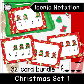 Preview of Christmas Pre Rhythm Iconic Notation Card Bundle 1 + PowerPoint + Kaboom