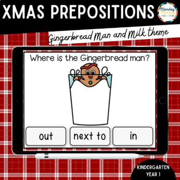 Preview of Christmas Prepositions - Positional Vocabularly Christmas Gingerbread & Milk 