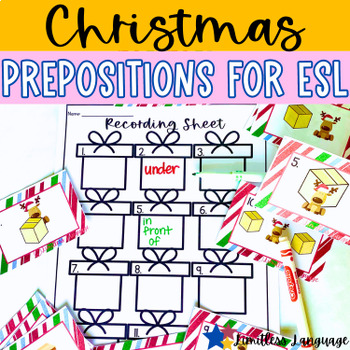 Preview of Christmas Prepositions Worksheets and task cards for ESL middle and high school