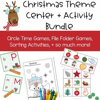 Preview of Christmas Preschool Activity Bundle - Fine Motor, Math, Literacy Centers