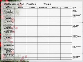 Preview of Christmas Preschool Lesson Plan Template