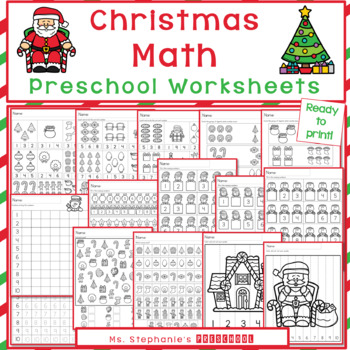 Christmas Preschool Math Worksheets by Ms Stephanie's Preschool | TPT