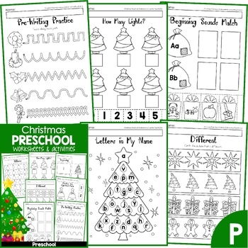 Preview of Christmas Preschool No Prep Worksheets and Activities