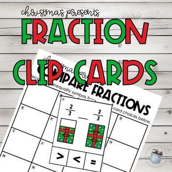 Preview of Christmas Present Fractions Compare Inequalities Task Clip Cards Activity