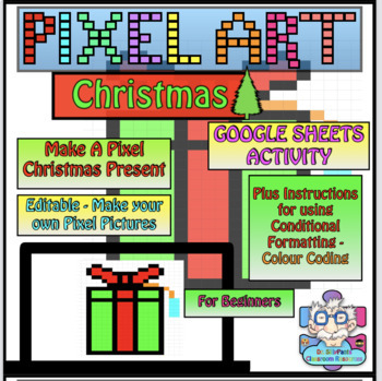 Preview of Christmas Present Pixel Art - For Beginners Google Sheets: Editable