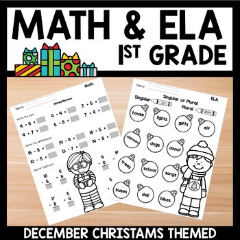 Preview of First Grade December Pack Math, ELA, Reading, Writing