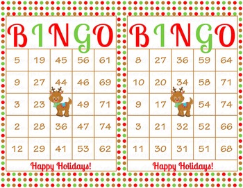 Christmas Printable Bingo Game - 100 players - Red Green Rudolph Bingo ...