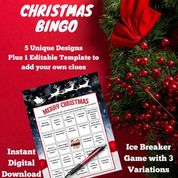 Preview of Christmas Printable Bingo Game Have fun getting to know each other better