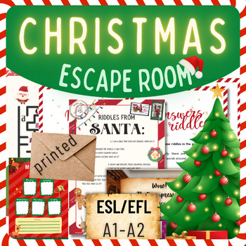 Preview of Christmas Printable Escape room kids A1-A2 ESL/EFL English activities